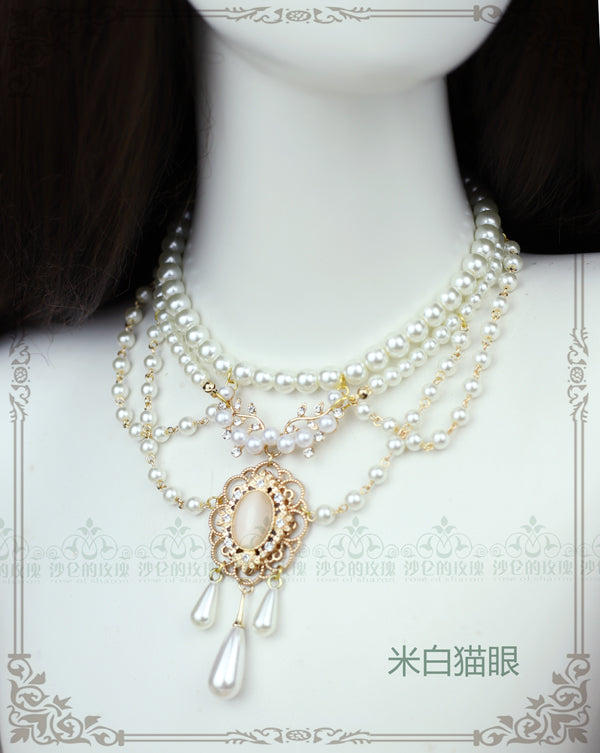 Rose of Sharon - Theresa - Vintage Wedding Lolita Necklace beige opal