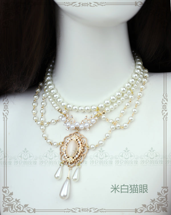 Rose of Sharon~Theresa~Vintage Wedding Lolita Necklace beige opal  