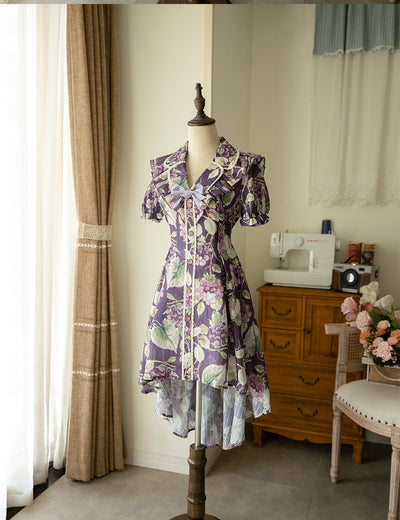 Forest wardrobe~Forest Small Grape~Retro Lolita Summer Dress S V-neckline OP dress(short at front long at back)) purple