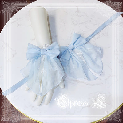 Elpress L~3D Flower Lolita Hairband Cuff Brooch Multicolors blue cuffs (a pair) 