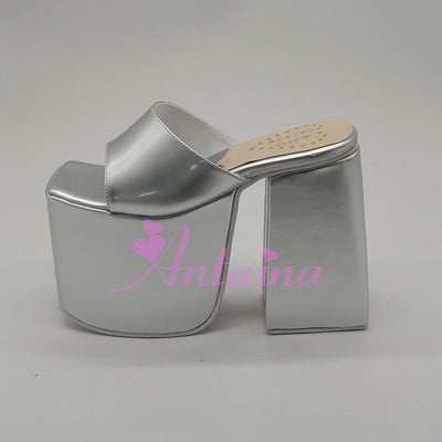 Antaina ~ Plus Size Silver Platform Lolita Slipper   