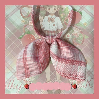Milky Way~Strawberry Pink Plaid SK Skirt XS monolayer rabbit ear tie 