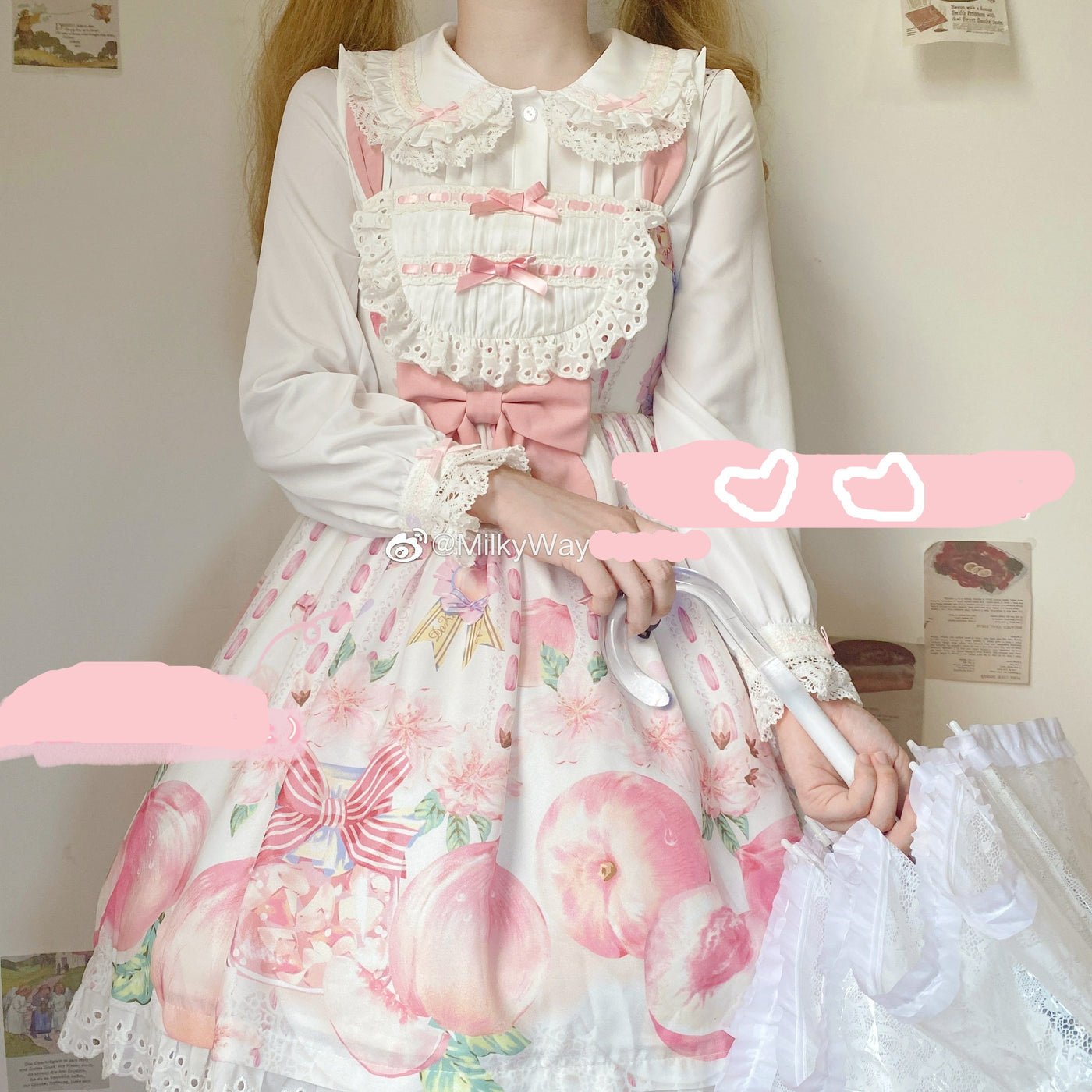 Milky Way~Peter Pan Collar Kawaii Lolita Blouse size 1 short sleeve white and light pink 