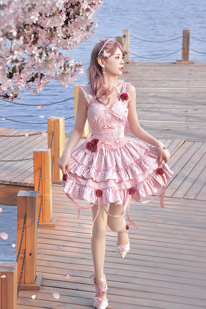 Alice Girl~Bloody Rose~Gothic Lolita Dress JSK Set XS pink set 1 