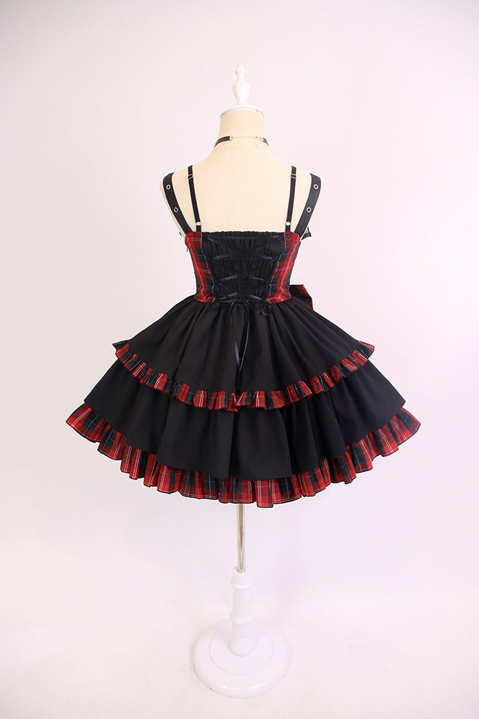 Alice Girl~Black Lolita Dress~Little Spicy Plaid JSK Dress   