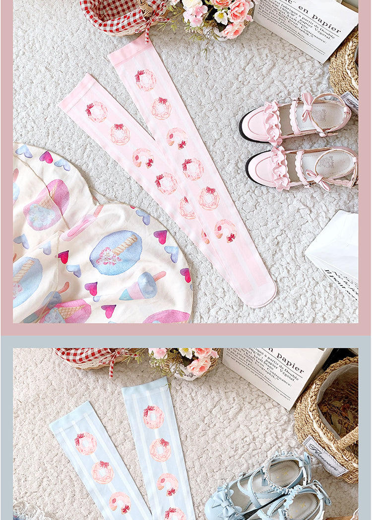 Roji roji - Doughnut Printed Velvet Thigh Stockings
