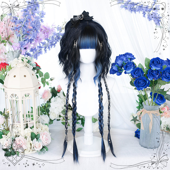 Dalao Home~Water Blue~Long Straight Gradient Princess Cut Wig   