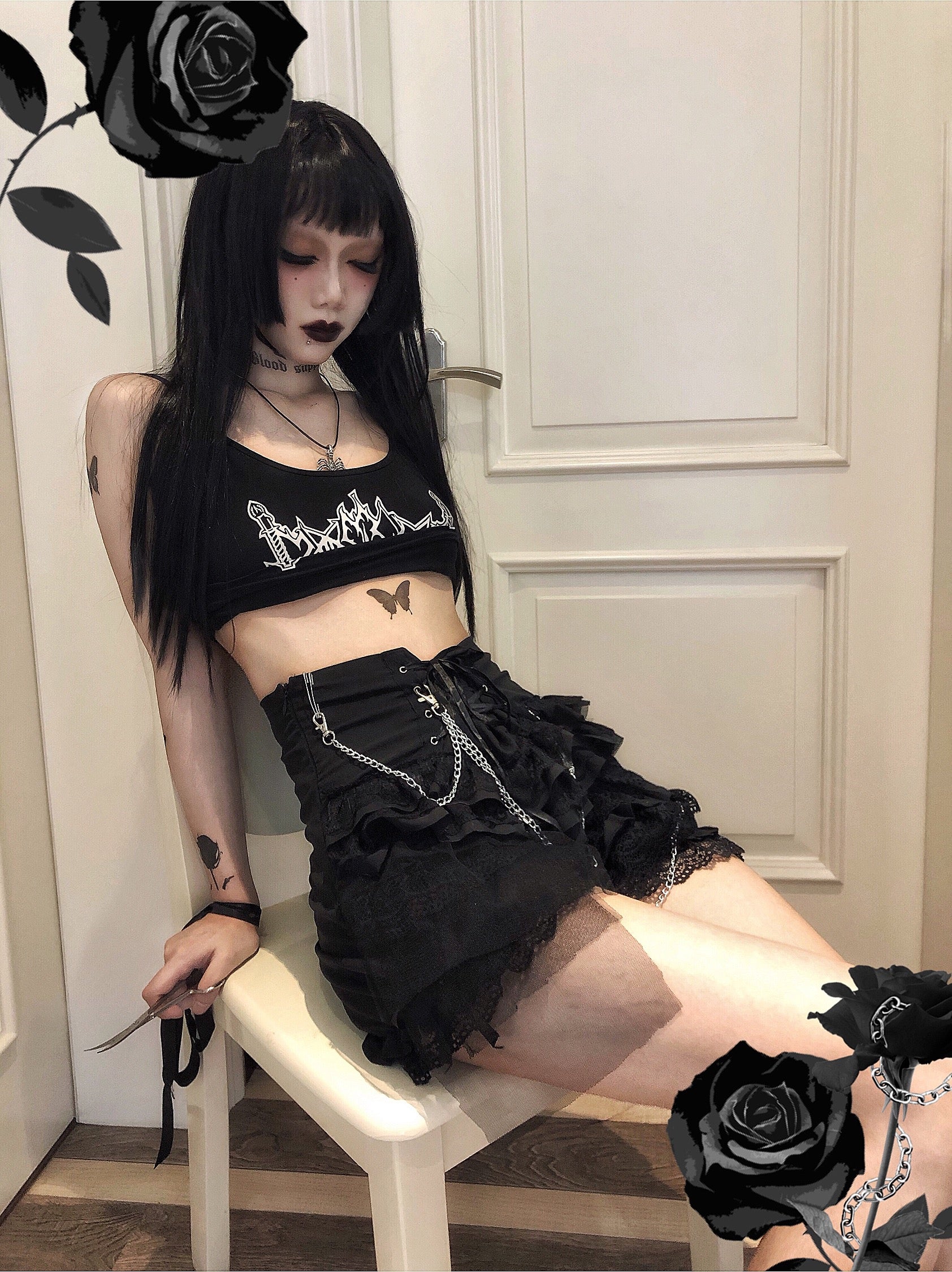 Blood Supply - Gothic Punk Dark-Themed Lolita Black Skirt