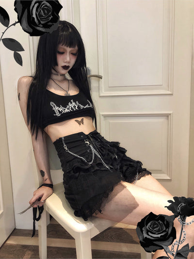 Blood Supply~Goth Punk Dark-themed Lolita Black Skirt   