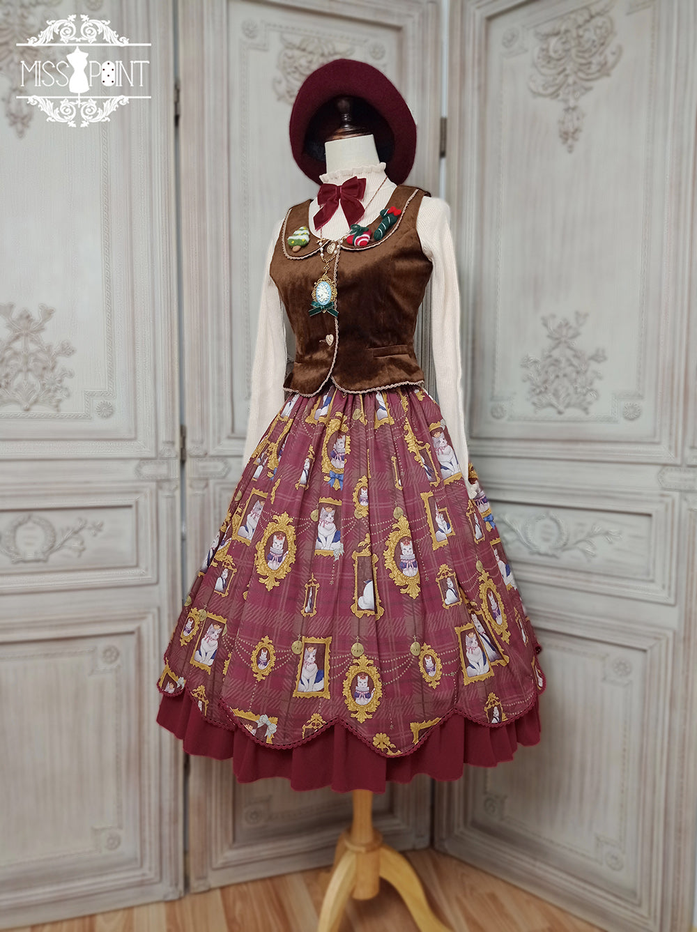Miss Point~Christmas Preppy Style Velvet Lolita SK Vest Set   
