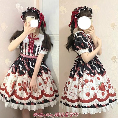 Milky Way~Little Strawberry Lolita JSK Dress S black OP 