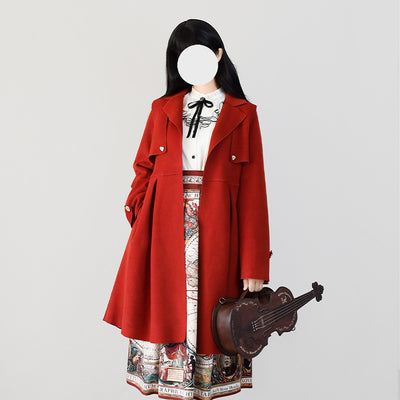 Yuansu~To Early Winter~Multicolors Lolita Winter Overcoat S vermilion red thin version 