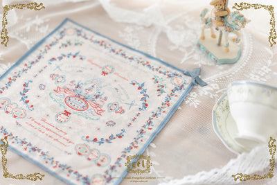 (Buy for me) CEL Lolita~Porcelain Teaparty~Embroidery Lolita Headress, Brooch and Bag Accessory blue small kerchief  