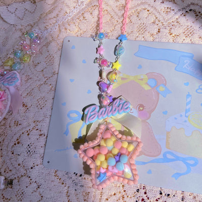 (Buyforme)Bear doll~Sweet Lolita Handmade Necklace Sweater Chain cherry pink star  