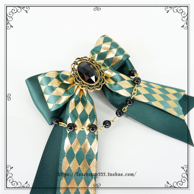Fox Cherry - Green Lattice Rabbit Ear Bow Lolita Hat Headdress