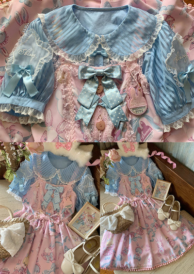 (Buyforme)Cat and Campanula~Star Candy~Stripes Cotton Lolita Shirt   