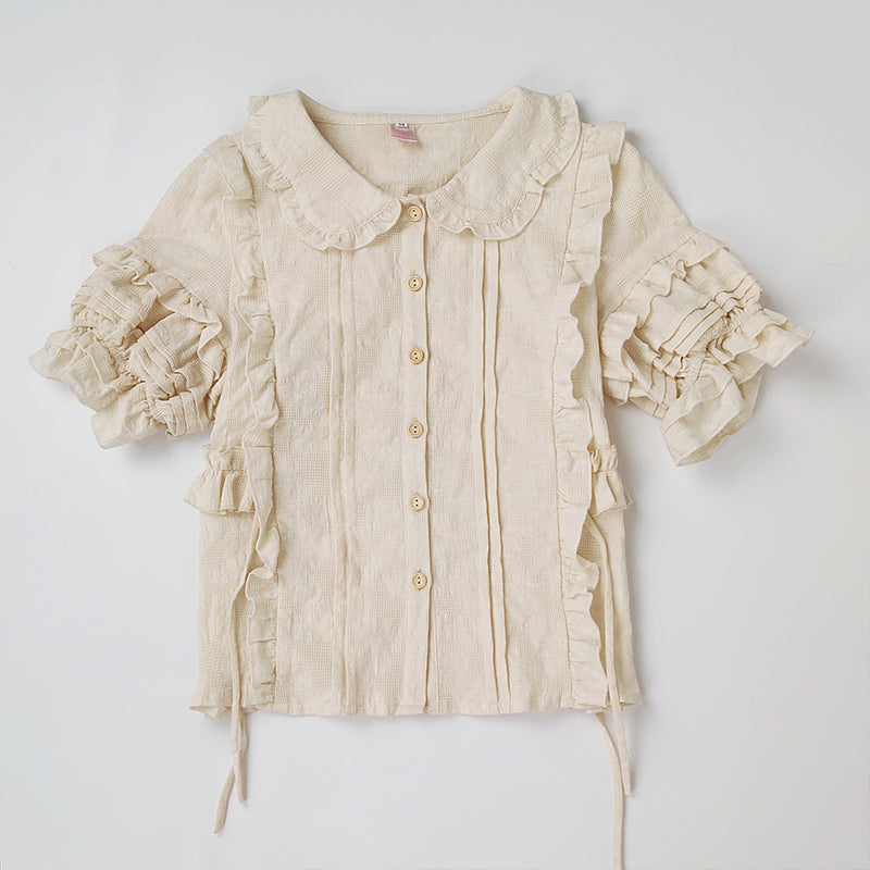 Sakurada Fawn - Plus Size Lolita Short Sleeve Cotton Blouse S ivory