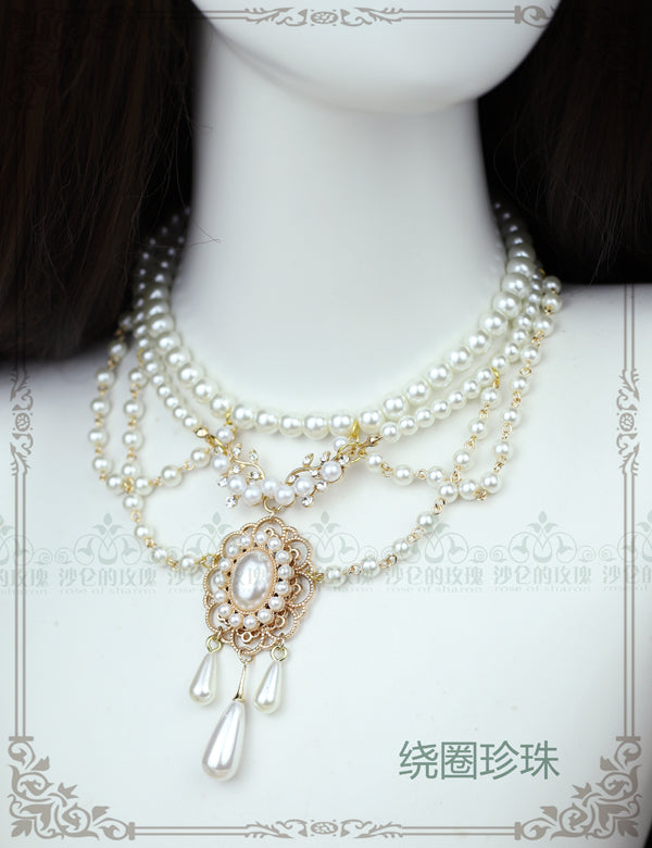 Rose of Sharon~Theresa~Vintage Wedding Lolita Necklace circle pearl  