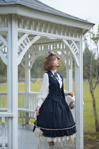 Miss Point~Rose Silhouette~Stripe Vintage Preppy Style Vest   