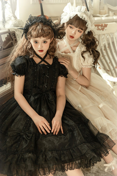 Little Bear~Mini Puff-Sleeve OP Dress with Organza   