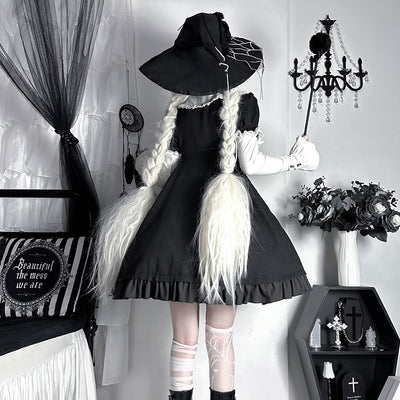 ZhiJinYuan~Spider Witch~Gothic Lolita Dark-theme Cobweb Unique OP S witch hat 