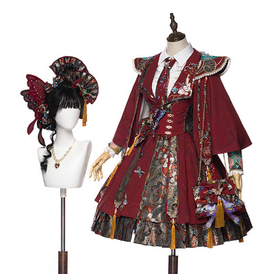 Youpairui~Qi Lolita Tea Party Red Jumper Dress S full set 
