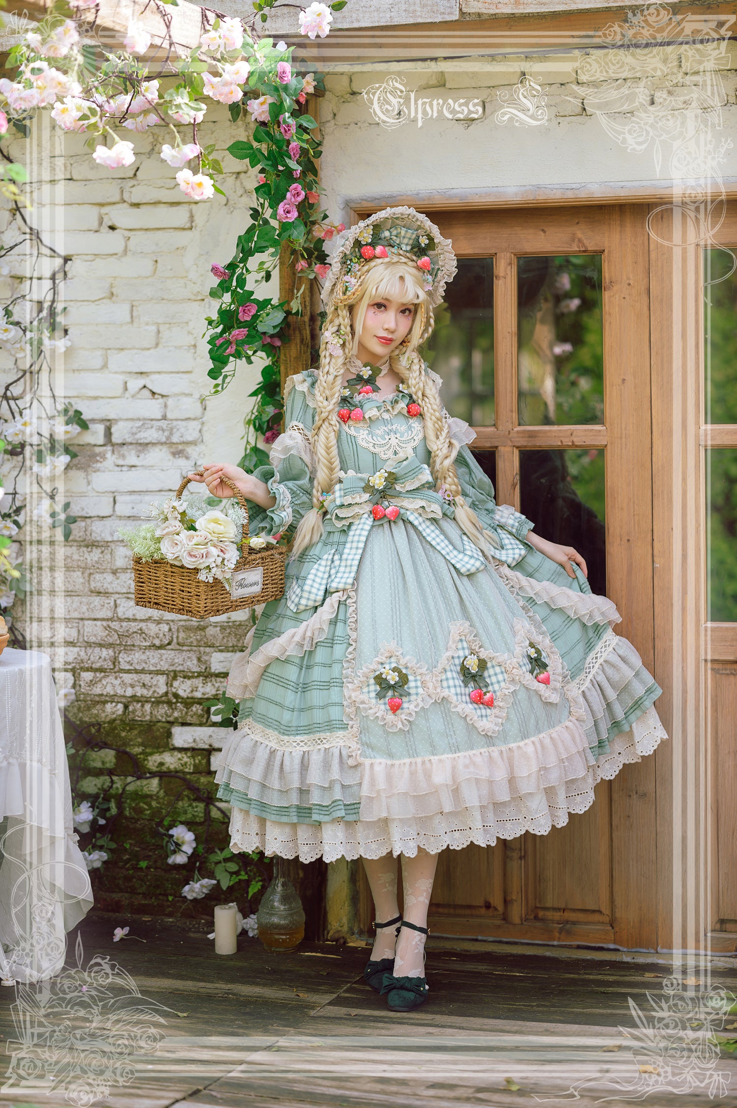 Elpress L~Peach Fragrance~Country Lolita Multicolors Strawberry Lolita OP Dress 3022:29645