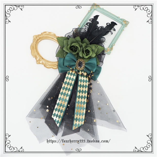 Fox Cherry - Green Lattice Rabbit Ear Bow Lolita Hat Headdress