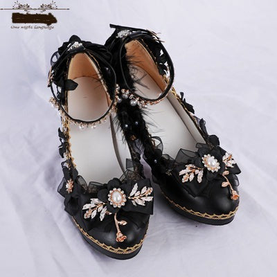 One Night ~ Wedding Lolita Light Grey High Heels 34 black (size 35-41 are 8cm heel and other sizes are 6cm) 