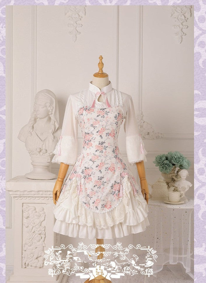 Strawberry Witch~Floral Chinese Qi Lolita OP Dress S white pink 