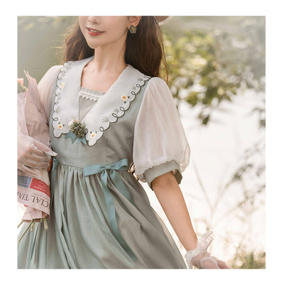 EESSILY~Afternoon Courtryard~Kawaii Lolita Summer Embroidery OP   