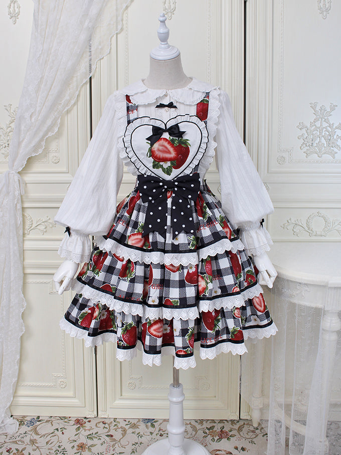 Alice Girl~Sweet Plaid Lolita Salopette Dress S black 