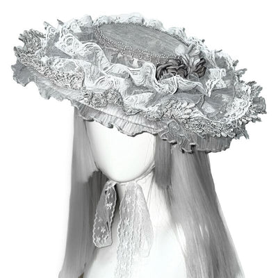 Blood Supply~Rose Funeral~Stained Lace Halloween Rose Flat Hat   