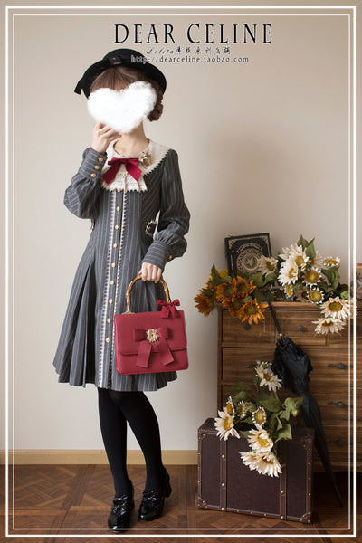 DearCeline~Vintage Two-breasted Stripe Trench Coat Lolita OP   