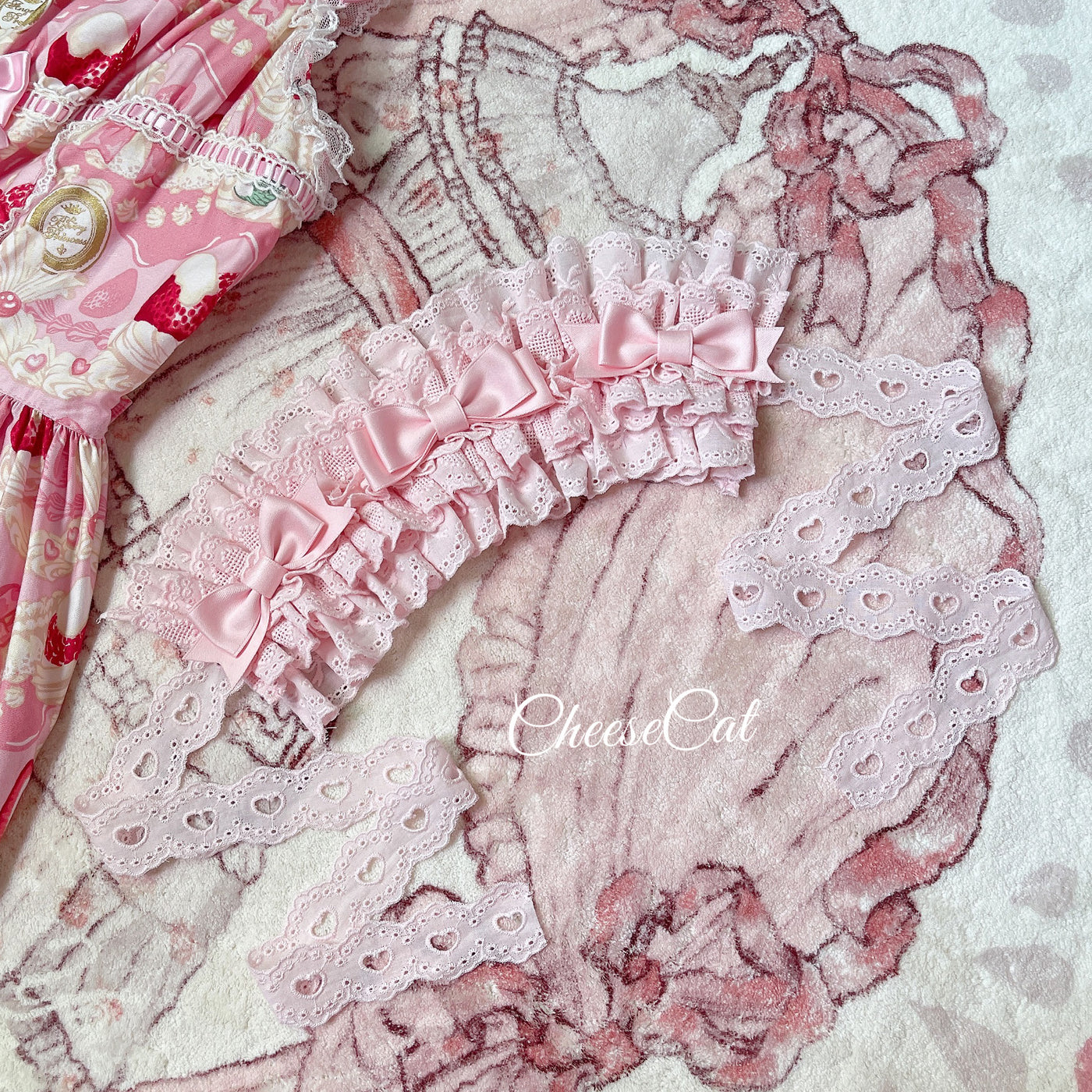 (Buyforme) CheeseCat~Doll Lullaby Tabby Cat Cotton Lolita Headdress pink+pink cotton hairband  
