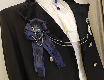 La Pomme~Double Breasted Custom Sizing Ouji Lolita Overcoat S navy blue badge 