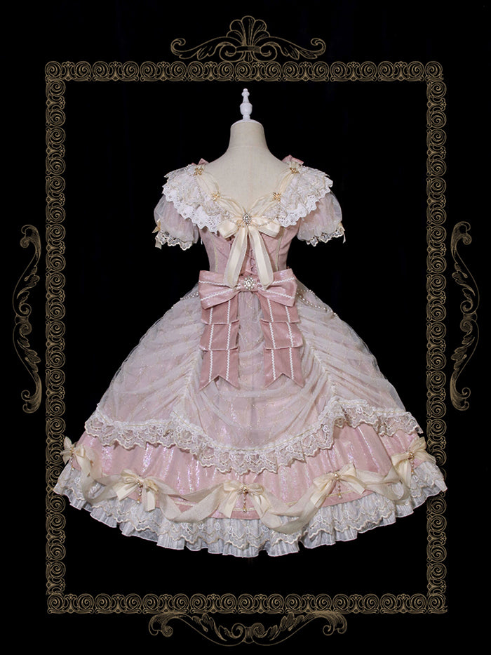 Alice Girl~Palace Retro Lolita Dress~Girl Anniversary Short Sleeve OP pink (long gorgeous version) S 