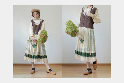 SweetDreamer~Nemo's Garden~Country Lolita Patchwork Skirt Free size dark green/lengh 74cm 