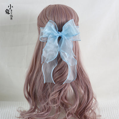 Xiaogui~Large Bowknot Elegant Lolita Headdress light blue fish mouth clip（8cm）  