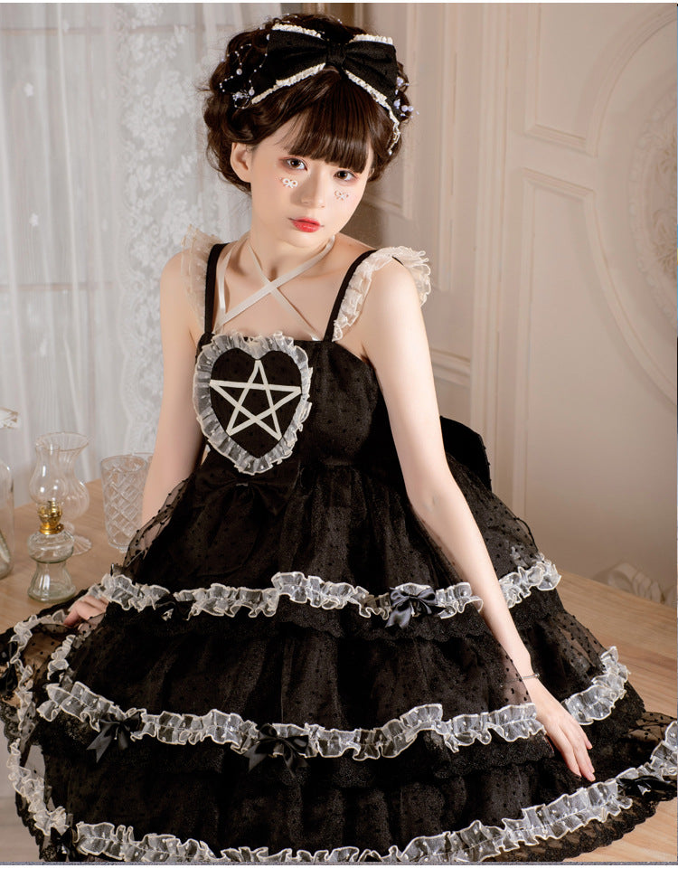 Eieyomi~Domesa's Wish~Bow Trailing Tiered Ruffles Lolita Jumper Dress   