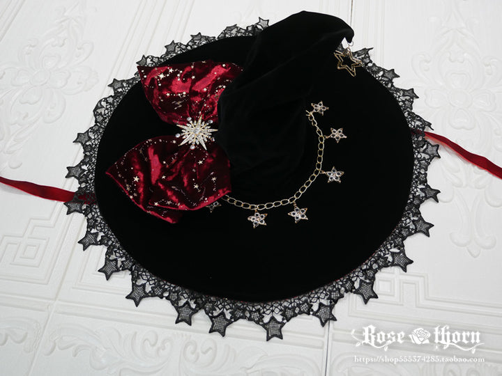 Rose Thorn~Polar Night Sky~Halloween Gorgeous Gilding Lolita Witch Hat