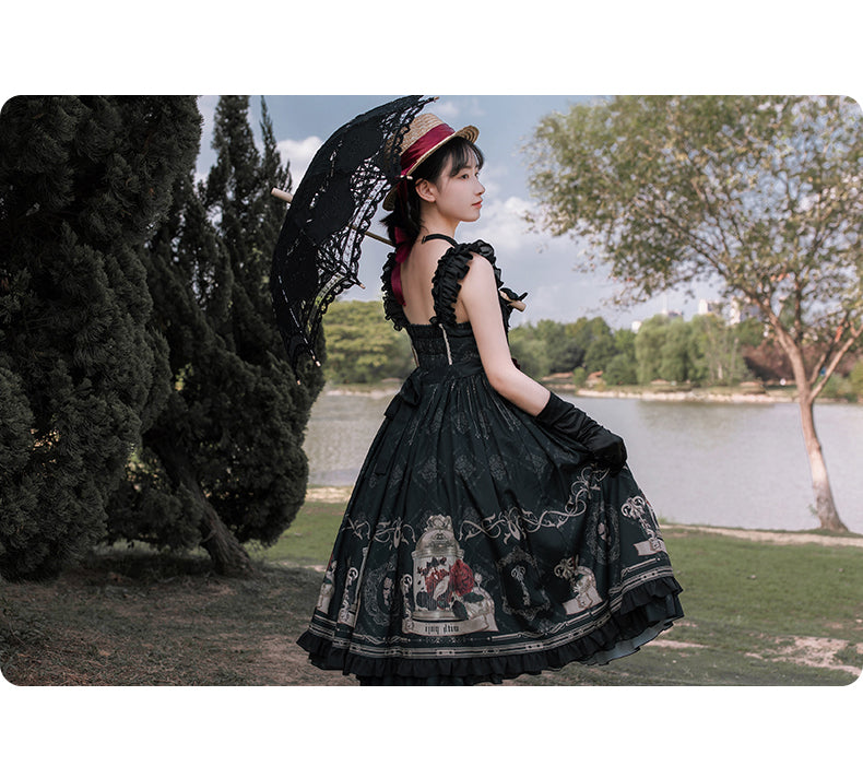 With PUJI - Nightingale and Rose - Gothic Black and Red JSK Dress