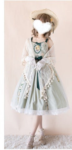 ZeeYe~Monica's Garden~Sweet Lolita Embroidery JSK Dress S matcha green short JSK 