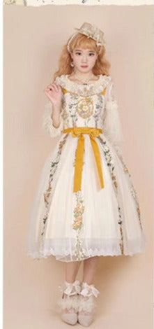 ZeeYe~Monica's Garden~Sweet Lolita Embroidery JSK Dress S ginger yellow short JSK 