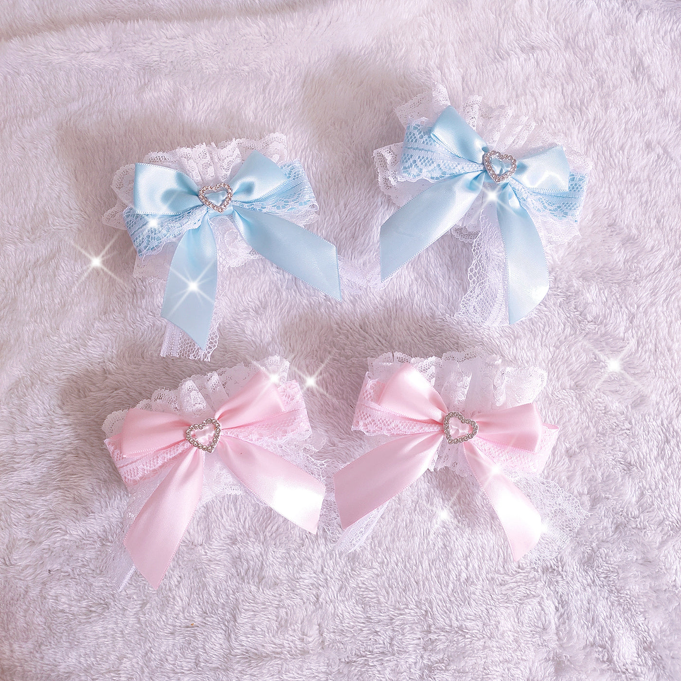(Buyforme)Rabbit Lolita~Sweet Lolita Lace Heart Bow Hand Cuff blue one piece only  