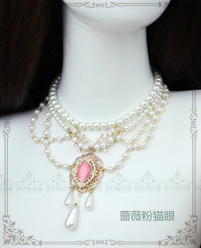 Rose of Sharon~Theresa~Vintage Wedding Lolita Necklace pink opal  