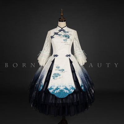 Youruipai~Qi Lolita Long Sleeve Lolita OP Dress S white and black 