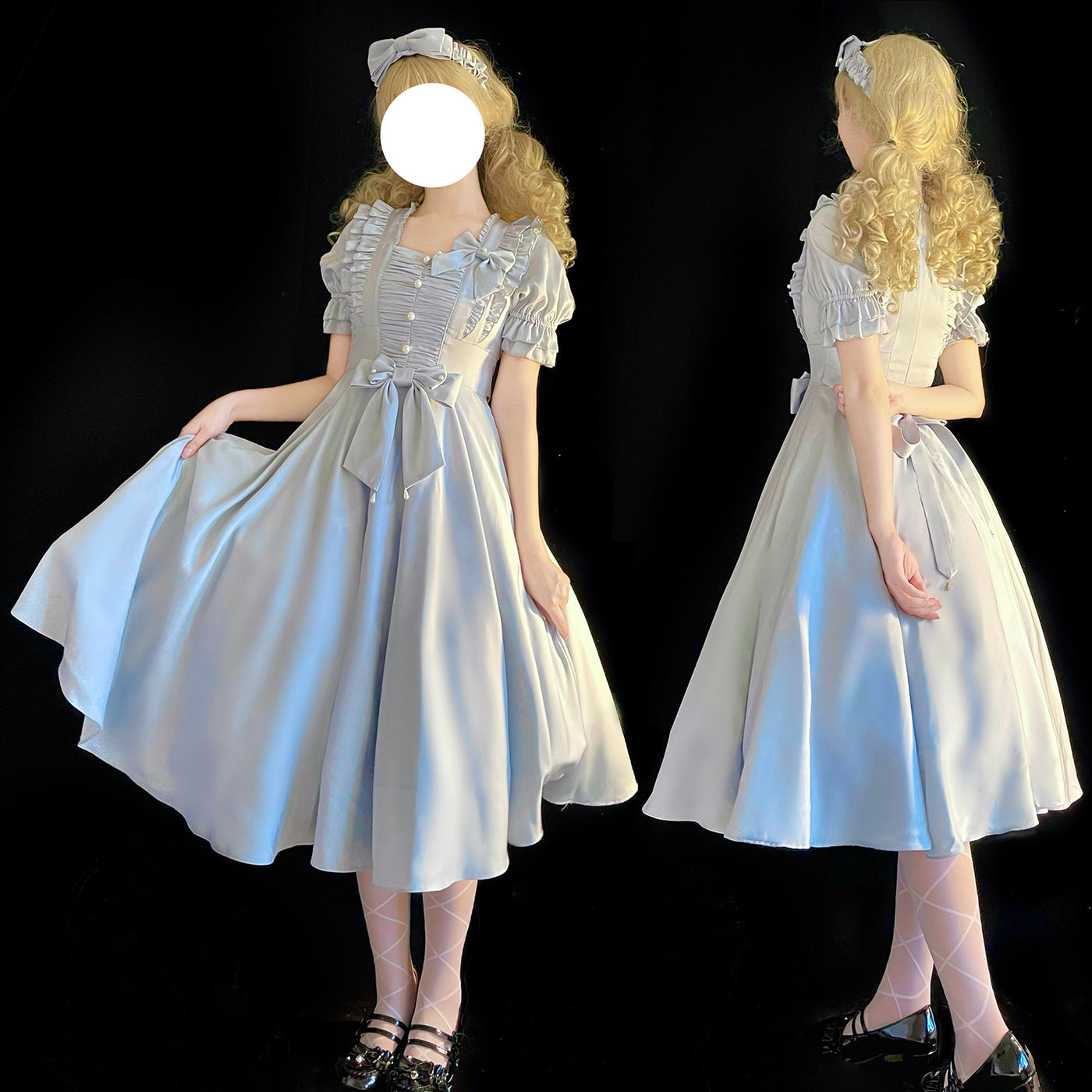 Little Dipper~My Darling~Satin Large Hemline Lolita OP Dress S light blue high waist short version 