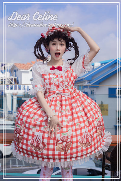 Dear Celine~Strawberry Ice Cream Lolita Bow Headband red  