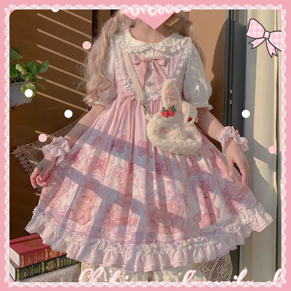 YaYa Lolita~Autumn/Winter Sweet Lolita Dress Set S pink+long sleeve blouse+hairband+petticoat 